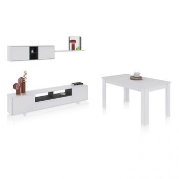 Pack Salón Con Mesa De Comedor Kenzo Plus Vb Blanco Brillo - Gris Antracita 200 X 46 X 41 Cm