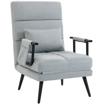 HOMCOM Sillón Cama Plegable 3 en 1 Tapizado en Lino Sofá Cama Individual con Respaldo Ajustable Almohada con Funda Lavable 67x73x96 cm Gris Claro   Aosom España
