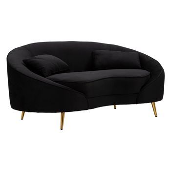 Sofá De Poliéster Negro Con Patas De Metal Dorado Cm 148x84x68