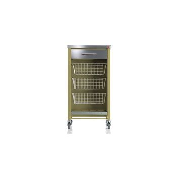 Carrito De Cocina Con Ruedas Chelsea – Encimera De Acero Inoxidable, 3 Cestas, Cajón Y Botellero,,verde Oliva