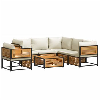 Set De Sofás De Jardín Con Cojines 7 Piezas Madera Maciza Acacia