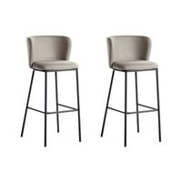 conjunto de 2 sillas de bar modernas taburetes asiento tapizado poliester sin reposabrazos respaldo curvo patas negras gris pardo mina