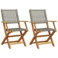 pack 2 uds sillas de jardin  silla de exterior  sillon madera maciza de acacia ratan pe gris
