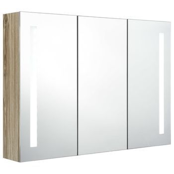 Mueble De Baño Con Espejo Led Color Roble 89x14x62 Cm Vidaxl