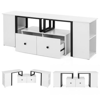 Costway Mueble de TV Modular Moderno con Amplia Encimera 4 Estantes Abiertos 2 Cajones y Estructura Metálica para Salón Blanco