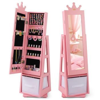 Armario Joyero Infantil Armario Con Espejo Basculante 2 En 1 Con Espejo De Cuerpo Entero 31,5 X 30 X 115 Cm Rosa