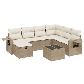 Juego De Sofás De Jardín Con Cojines Beige 8 Piezas Ratán Pe
