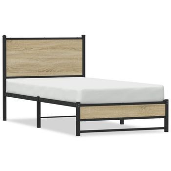 Estructura De Cama Sin Colchón Metal Roble Sonoma 90x200 Cm Vidaxl