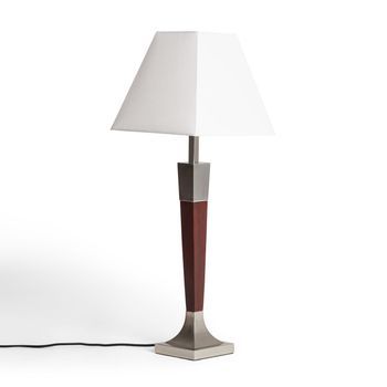 Lámpara De Mesa Madera Y Metal Lizza Piramis Blanco