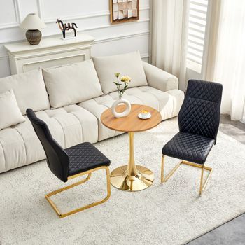 Conjunto De Mesa Y 2 Sillas - Mueble De Comedor - Mdf Y Metal - Negro Y Dorado (60x60x72cm)