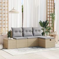 juego de sofa de jardin de 4 piezas con cojines beige de ratan sintetico v8006 unico  beige