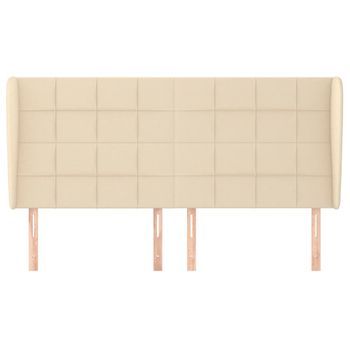 Cabecero Cama Mueble De Dormitorio Con Orejas De Tela 203 X 23 X 118/128 Cm Crema M02_0003155