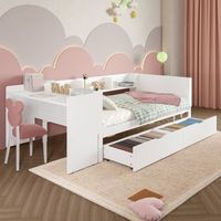 cama nido 90x200 cm  90x190 cm - con escritorio y estante - pino y tablero de particulas - blanco sin colchon