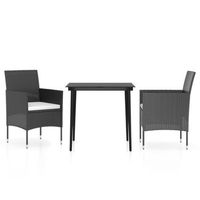 juego de comedor de jardin 3 uds  conjunto mueble jardin mesa y sillas con cojines negro