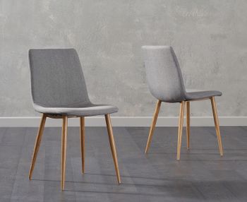 Helsinki Grey Wooden Leg Fabric Dining Chairs - Grey