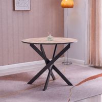 mesa comedor redonda efecto madera de roble y negro 90x90x77cm