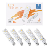 aigostar - 15w bombilla led b5 t3 4u lampara e27 luz calida 3000k angulo 360 1200 lumenes no regulable -caja de 5 unidades