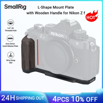 Placa de montaje en forma de L SmallRig Z f con mango de madera para Nikon Z f con placa de liberación rápida Arca-Swiss para trípodes tipo Arca 4801