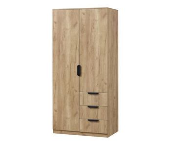 Armario ropero eiselfing (2 puertas 1 perchero 4 compartimentos 3 cajones) mdf 176 x 80 x 52 cm - efecto roble [en.casa]