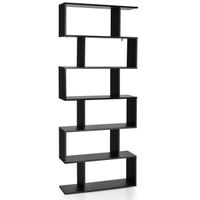 costway libreria de 6 niveles en forma de s estante de libros de madera con dispositivo antivuelco estanteria expositor para estudio salon 80 x 23 x 191 cm