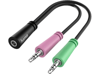 Adaptador cable de audio - Hama 00200351, De Jack 3.5 mm 4-pin a 2x 3-pin, Negro