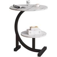 mesa auxiliar de sofa de dos niveles mesa de centro pequena moderna con tablero de imitacion marmol y patas en forma de c mesa auxiliar redonda con