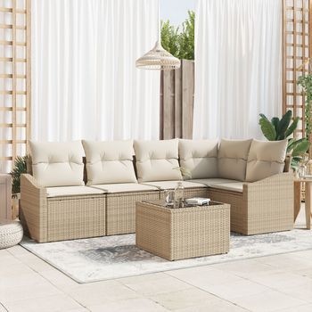 Conjunto De Sofá De Jardín De 6 Piezas Con Cojines Marrón De Ratán Polimérico V3178 Unico / Beige