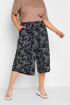 Yours Culottes Azul Oscuro De Flores Cinturilla Elástica, Mujer Curvy Y Tallas Grandes, Yours