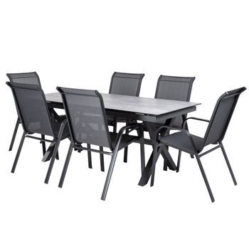 Conjunto De Mesas Y Sillas Apilables Para Jardín, Mesa Extensible 180 A 240 Cm, Aluminio Y Hpl, Color Antracita