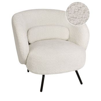 Sillón Sala De Estar Respaldo Curvo Diseño Glamuroso Patas Negras Tapizado Bouclé Blanco Makela