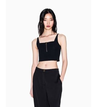 A|X Armani Exchange para mujer. XW002057AF21295UC001 Top con cremallera negro (L), Casual, Poliamida, Sin mangas / Tirantes