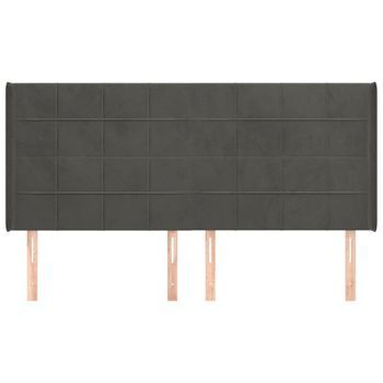 Cabecero Cama Mueble De Dormitorio Con Orejas De Terciopelo Oscuro 203 X 16 X 118/128 Cm Gris M02_0003932