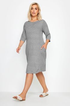 Yours Vestido De Rayas Azules Con Bolsillos, Mujer Curvy Y Tallas Grandes, Yours