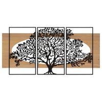 juego de 3 paneles decorativos 3d de metal negro  y madera cm 176x2x90