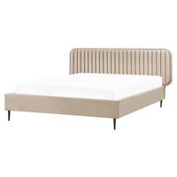 cama con somier moderna tapizado terciopelo cabecero patas de metal gris pardo 160 x 200 cm brin