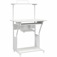homcom mesa escritorio de ordenador movil con bandeja para teclado estante para cpu estantes y ruedas 80x50x130 cm blanco