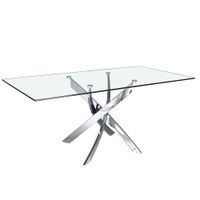 mesa comedor rectangular cristal templado y acero cromado