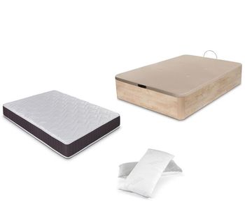 Dormidan - pack canapé abatible gran capacidad + colchón viscoelástico + almohada visco copos de regalo, 135x190cm roble
