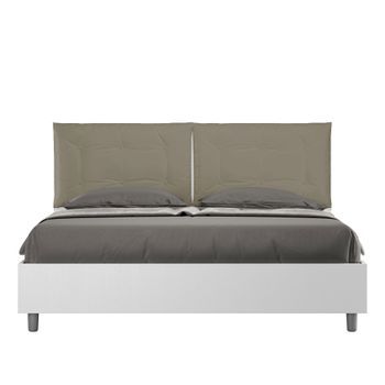 Cama Sin Somier 160x190 Fresno Blanco Cojines Cuero Sintético Capuchino Egos Annalisa
