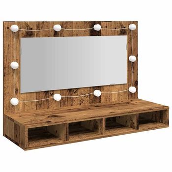 Mueble Con Espejo Y Led Madera Vieja 90x31,5x62 Cm