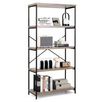 costway estanteria de 5 niveles con marco de metal estante de madera iindustrial 79 x 35 x 1595 cm gris