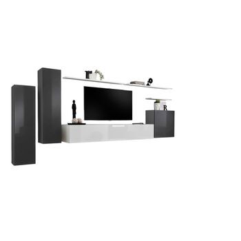 Conjunto De Muebles De Salón Colección Switch I Diseño, En Colores Gris Y Blanco Brillante.