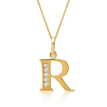 8 quilates cadena de oro letra R con circonita