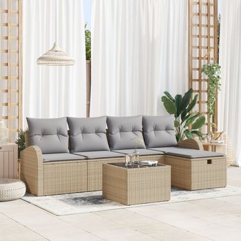 Conjunto De Sofás De Jardín  De 6 Piezas Con Cojines Beige De Rattan De Polietileno V2725 Unico / Beige