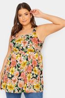 yours top negro de tirantes con flores naranjas mujer curvy y tallas grandes yours