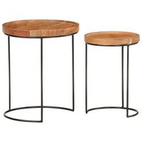 mesa de centro  36 x 42 cm  madera maciza de acacia con acabado natural y acero con recubrimiento en polvo - marron