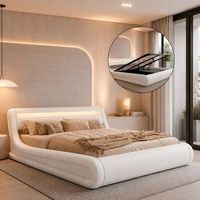 cama canape de matrimonio  cama doble con cabecero y canape led  somier lamas  blanco  madera y polipiel  modelo rodas  para colchon 160x200