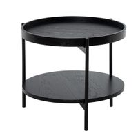 mesa de cafe de madera con doble tablero y patas negras negro