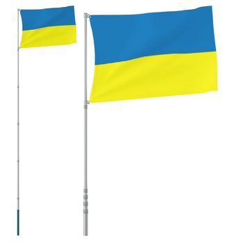 Mástil Y Bandera De Ucrania Aluminio 5,55 M Vidaxl