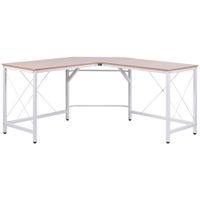 homcom escritorio esquinero en forma de l para oficina en casa con marco de acero carga max 70 kg 150x150x76 cm roble y blanco   aosom espana